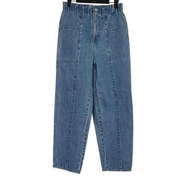 J. Crew Tapered Crop High Rise Wide Leg Jean Elastic Waist Patch Pockets 4 Blue - Picture 12 of 15